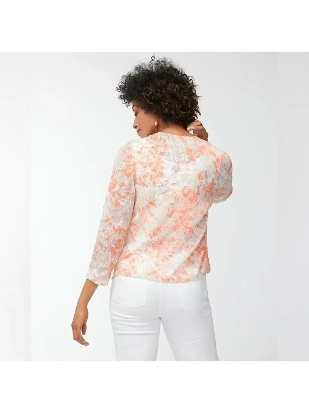 Chico’s Women’s Camo Foliage Sheer Jacket Peach/Cream Size 2 (Large)